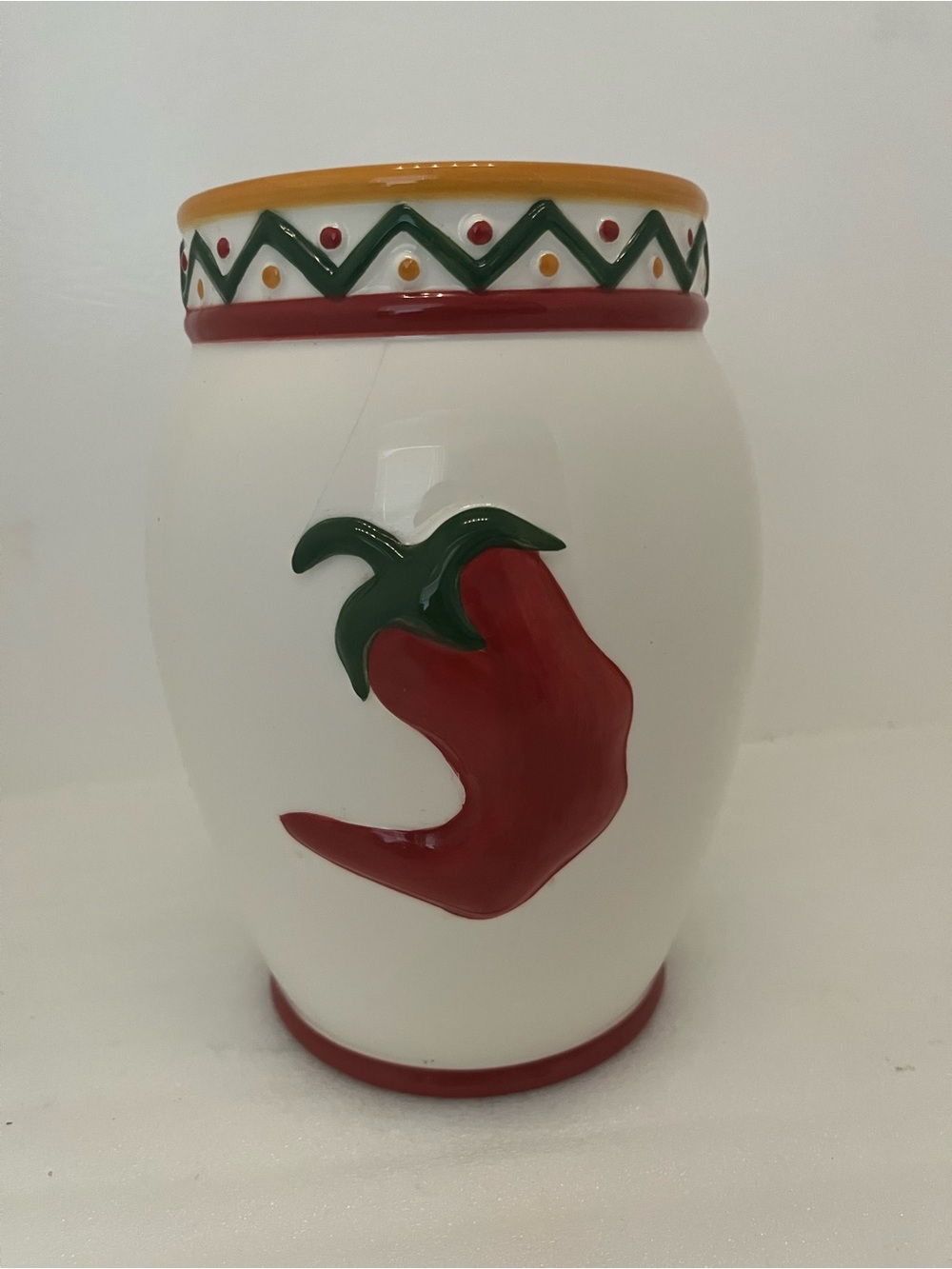 Clay Art Chili Pepper Hand Painted Ceramic Jar 16 oz Microwave/Dishwasher Safe